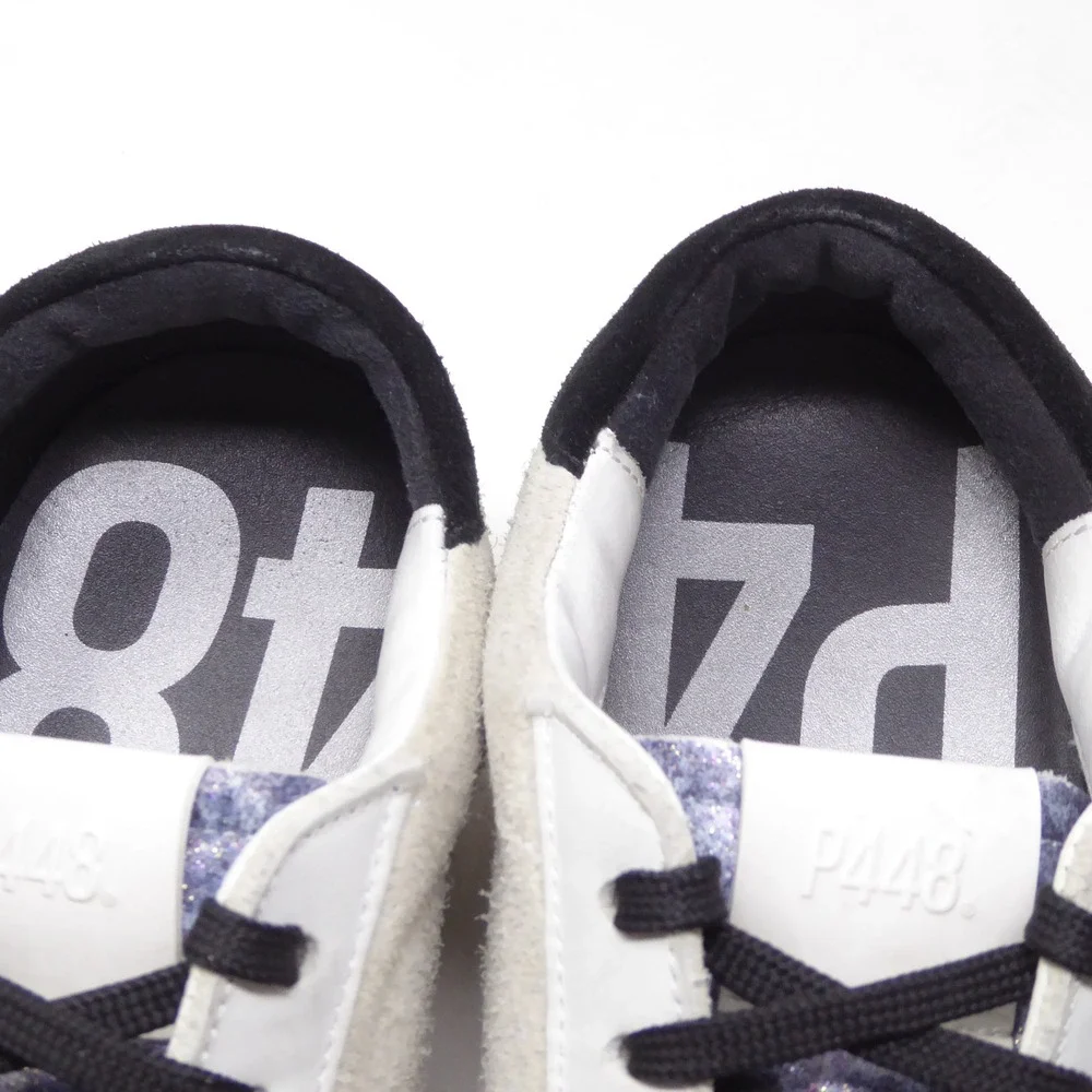 P448 Women Sneakers Shoes White Gray Blue Glitter John Low Top 38 / 7-7.5